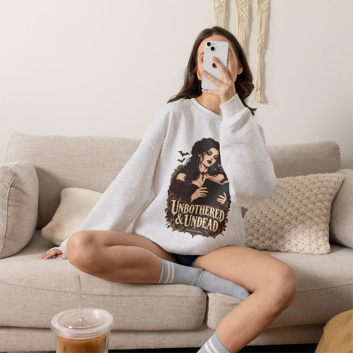 Unbothered & Undead — Women's Gothic Halloween Crewneck | Ascensum Wear