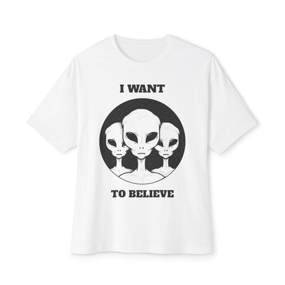 Unisex Alien Graphic Tee: I Want to Believe | Cool Oversized T-Shirt, UFO Lover Gift, Casual Streetwear, Conspiracy Enthusiast Style