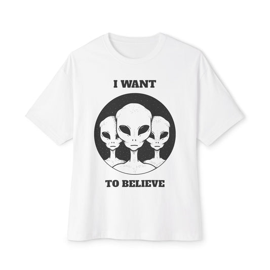 Unisex Alien Graphic Tee: I Want to Believe | Cool Oversized T-Shirt, UFO Lover Gift, Casual Streetwear, Conspiracy Enthusiast Style
