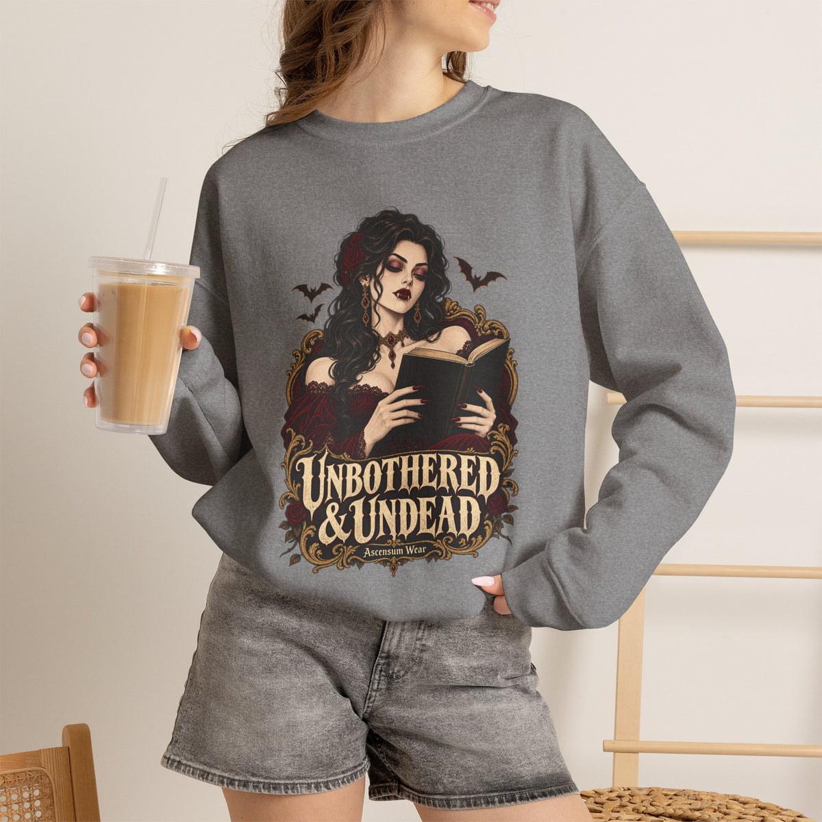 Unbothered & Undead — Women's Gothic Halloween Crewneck | Ascensum Wear