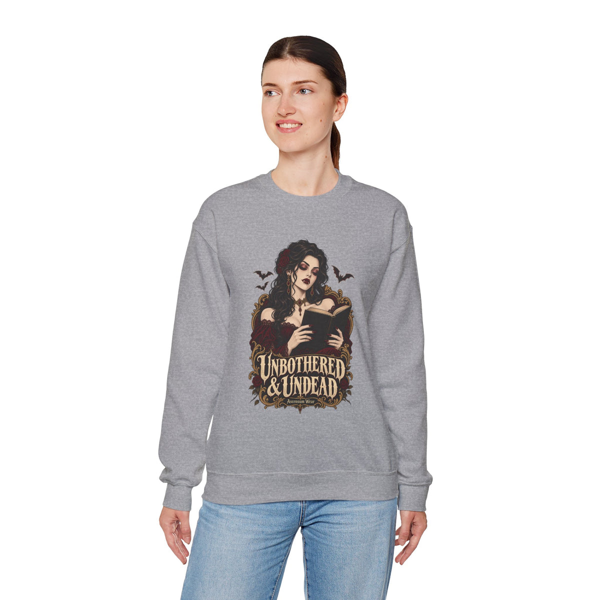 Unbothered & Undead — Women's Gothic Halloween Crewneck | Ascensum Wear
