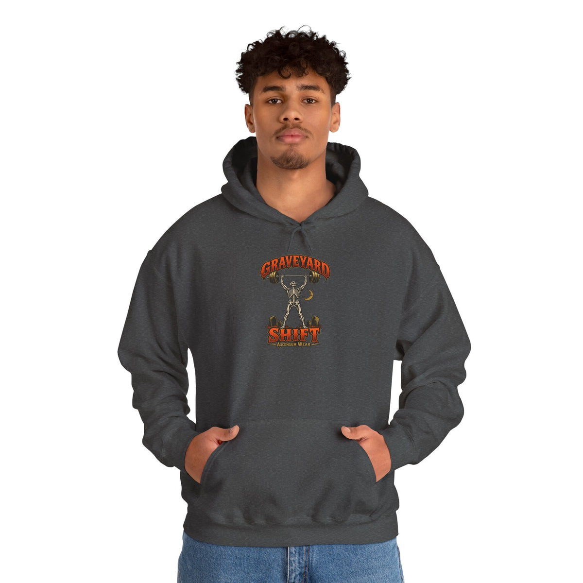 Graveyard Shift — Skeleton Weightlifter Front Print Hoodie | Ascensum Wear