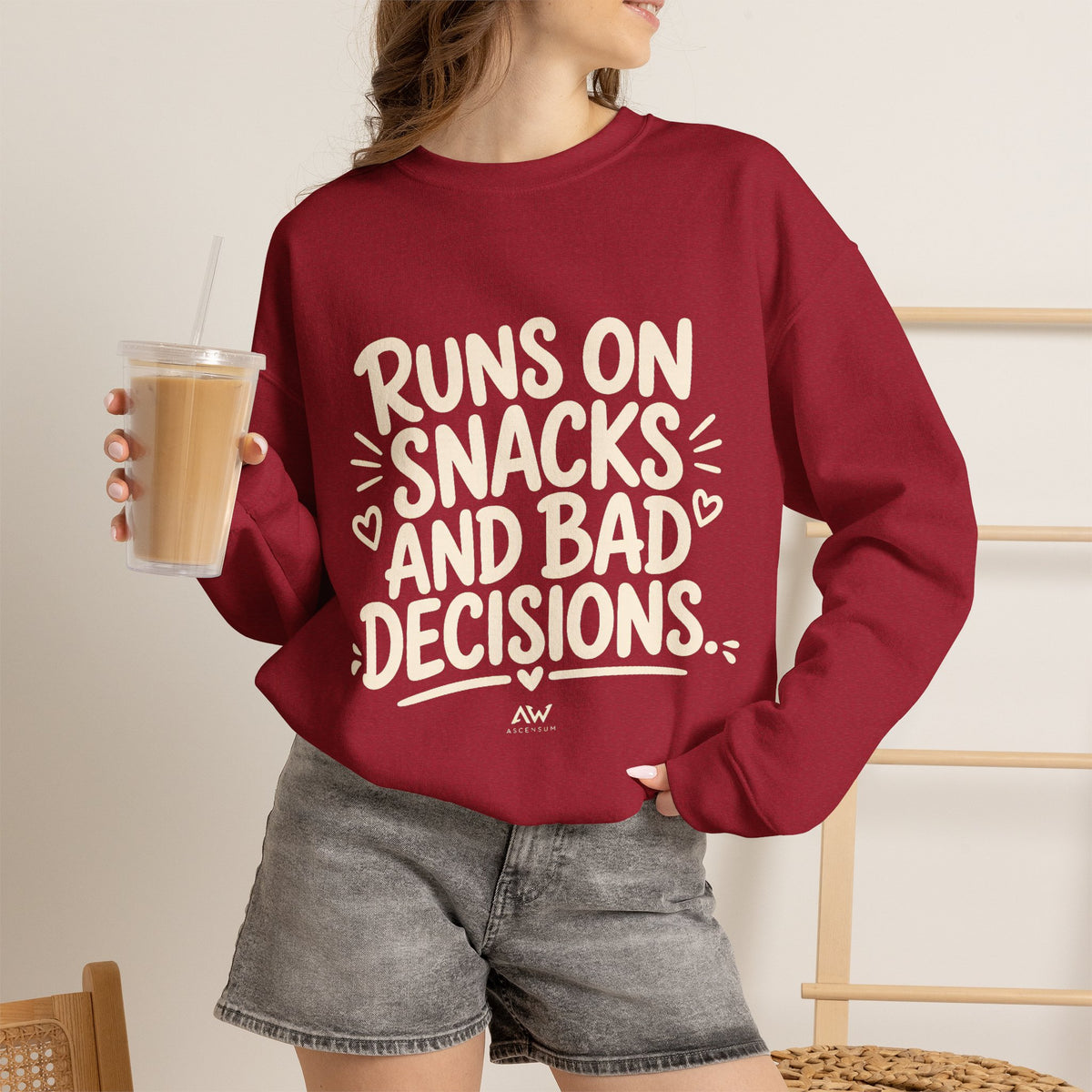 Runs On Snacks And Bad Decisions — Women's Empowerment Crewneck | Ascensum Wear
