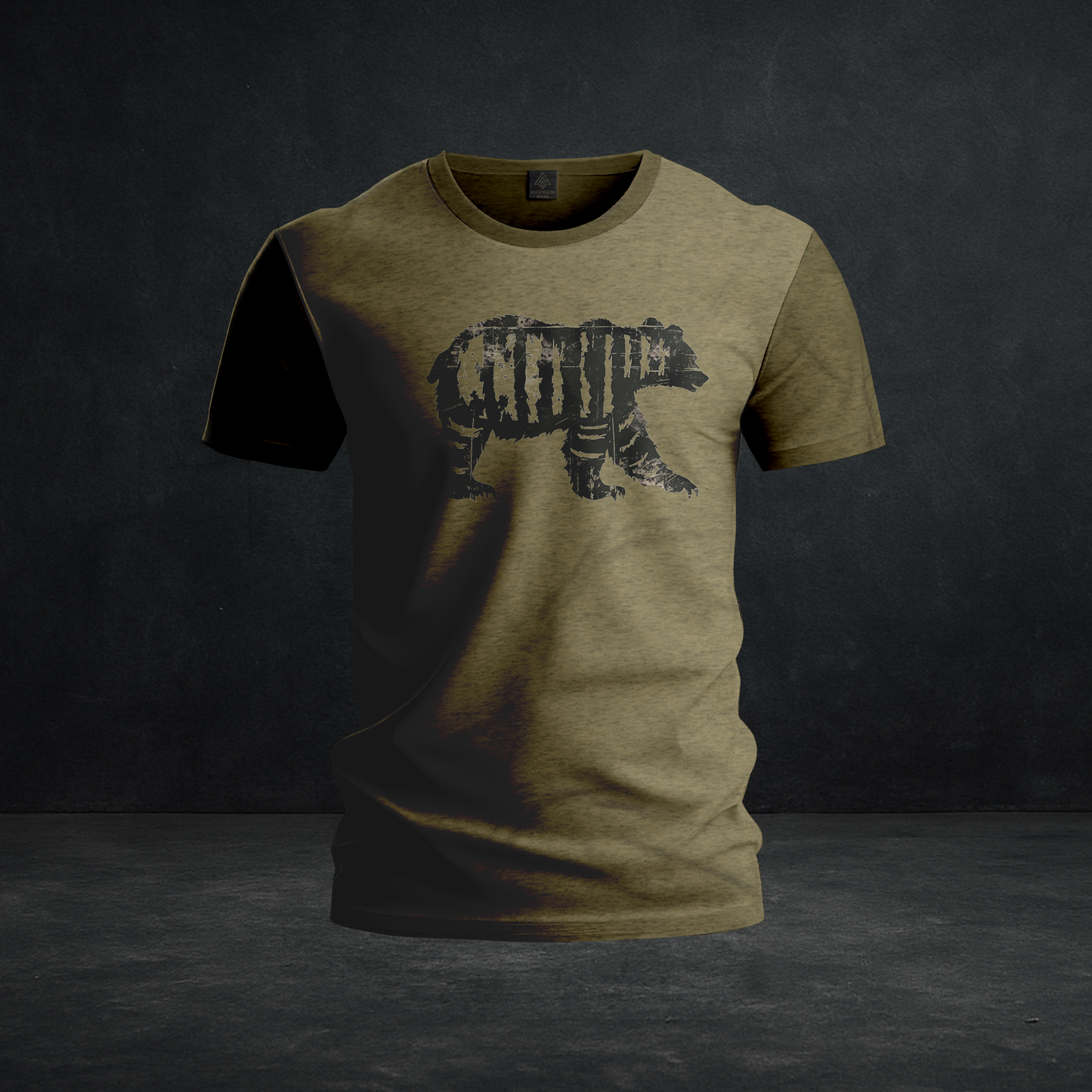 Battle Scars Bear Tee — Tri-Blend Distressed Bear Graphic Outdoor Shirt