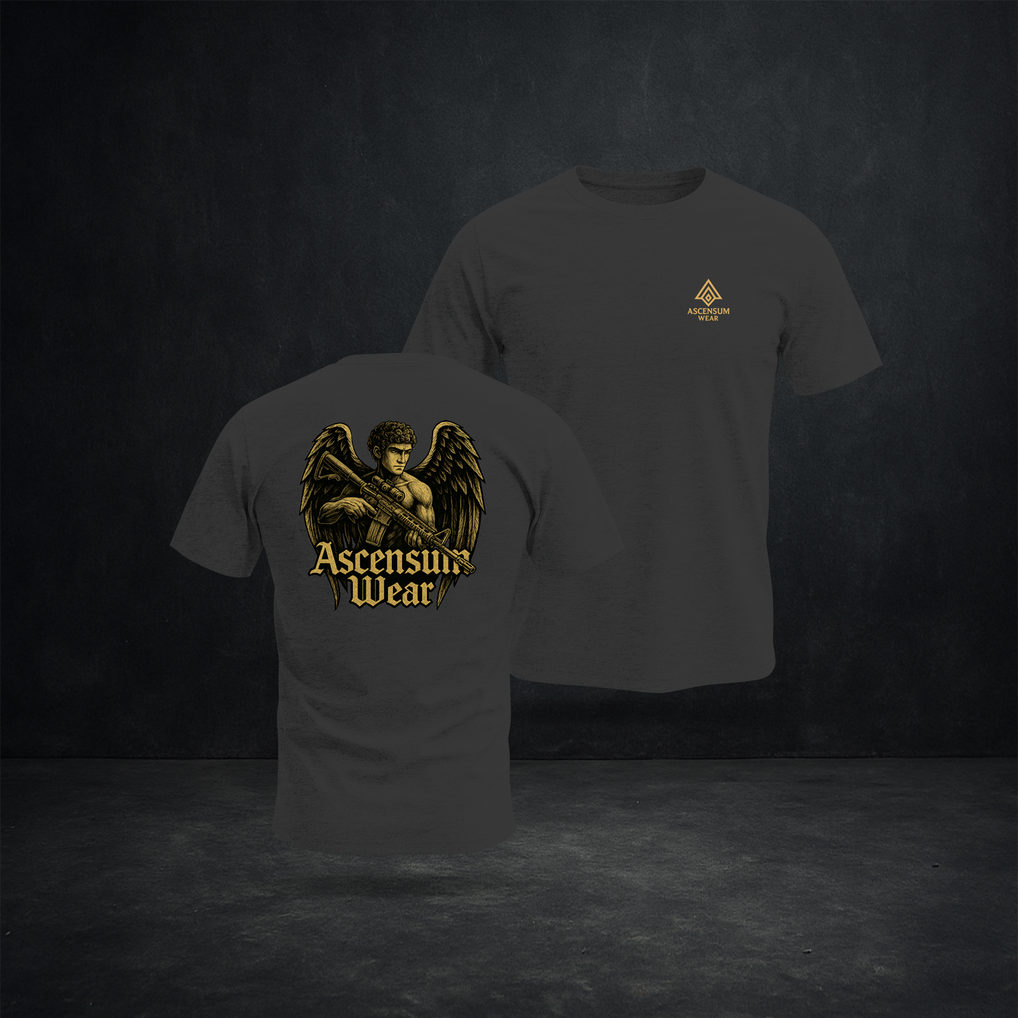 Ascensum Wear Guardian Angel Tee — Warrior Angel with Rifle Graphic Shirt