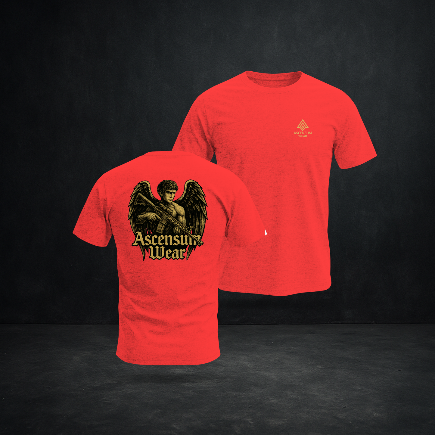 Ascensum Wear Guardian Angel Tee — Warrior Angel with Rifle Graphic Shirt