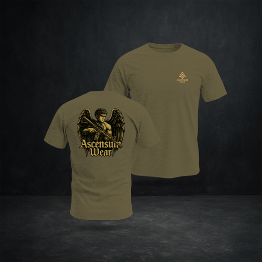 Ascensum Wear Guardian Angel Tee — Warrior Angel with Rifle Graphic Shirt