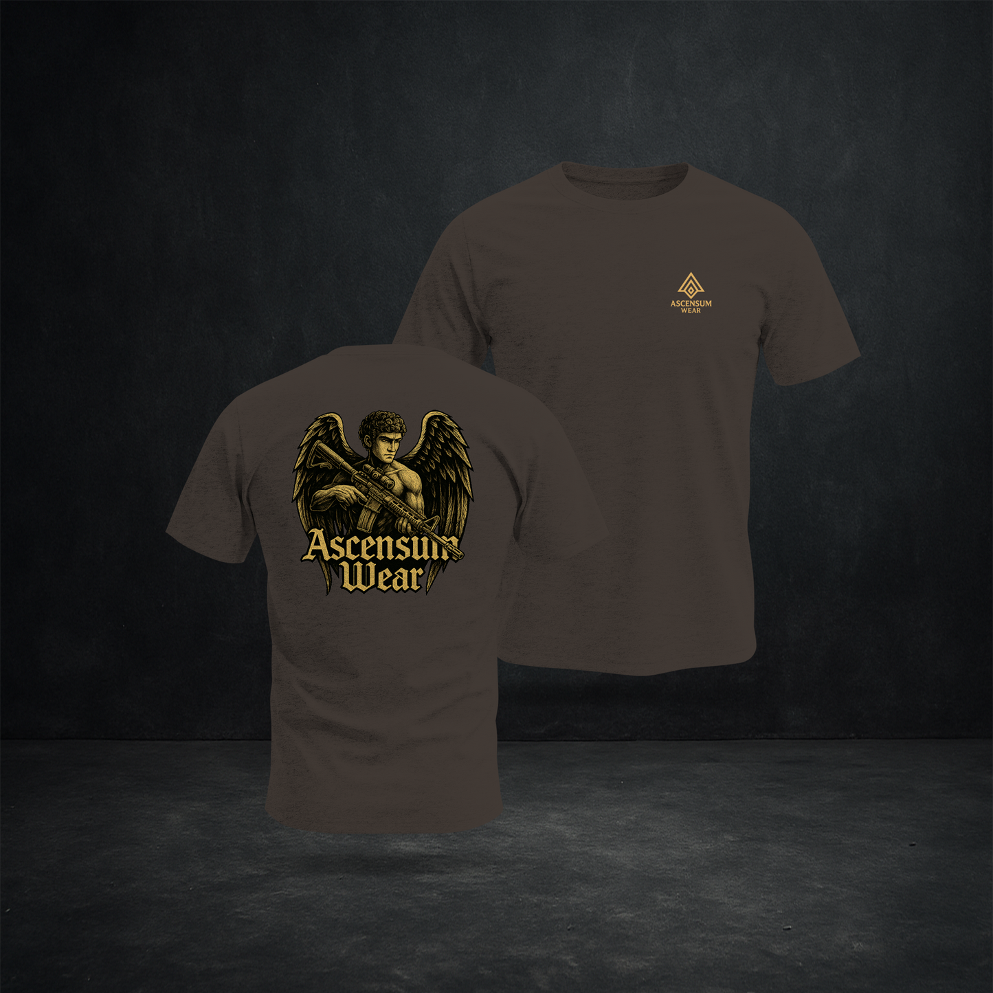 Ascensum Wear Guardian Angel Tee — Warrior Angel with Rifle Graphic Shirt