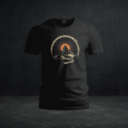 Sunrise Summit Tee — Tri-Blend Vintage Mountain & Sunburst Graphic Shirt
