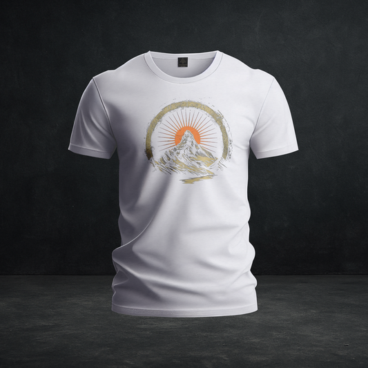 Sunrise Summit Tee — Tri-Blend Vintage Mountain & Sunburst Graphic Shirt