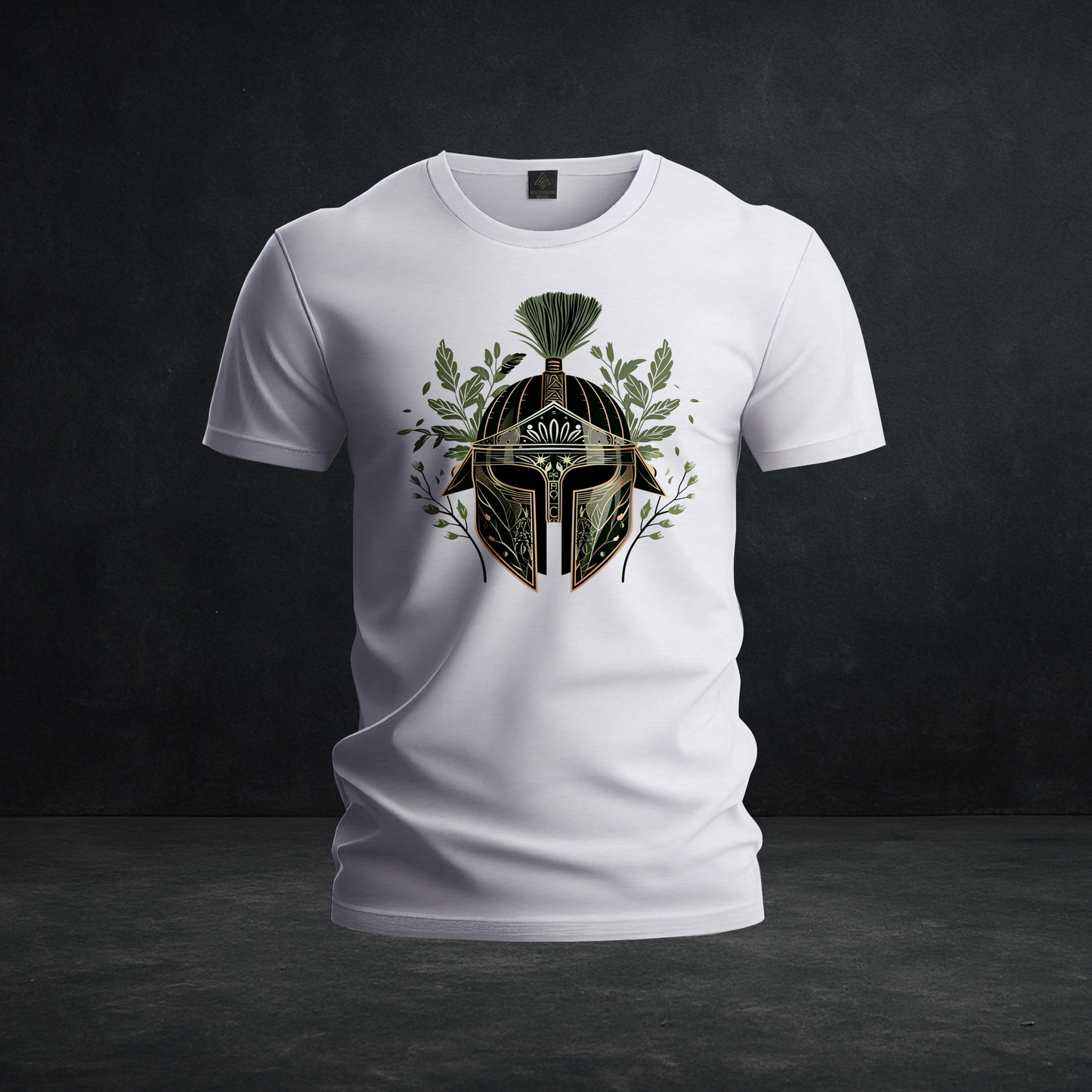 Verdant Valor Tee – Tri-Blend Botanical Spartan Helmet Design