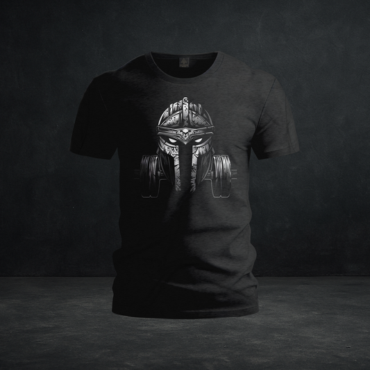Spartan Iron Warrior Tee — Tri-Blend Helmet & Barbell Strength Training Shirt