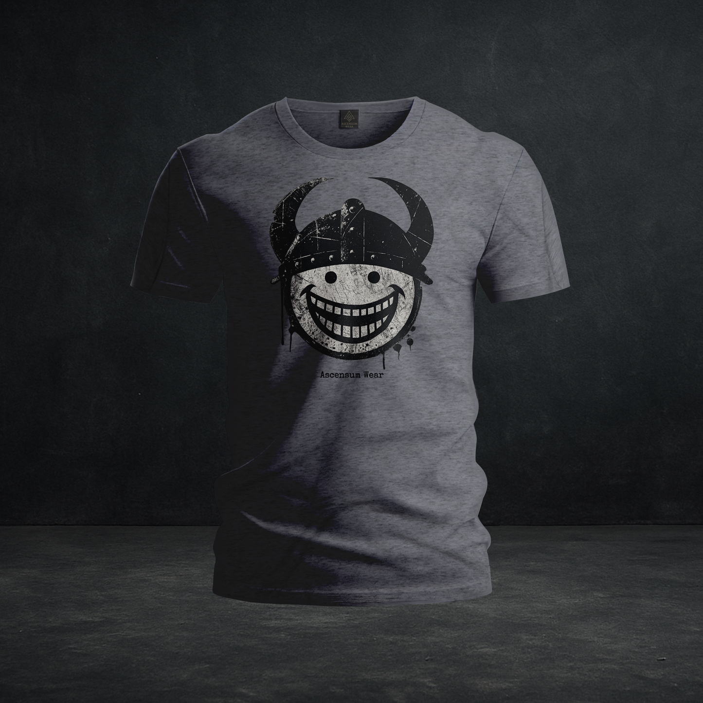 Viking Smiley Graphic Tee —  Tri-Blend Grunge Norse Helmet Shirt