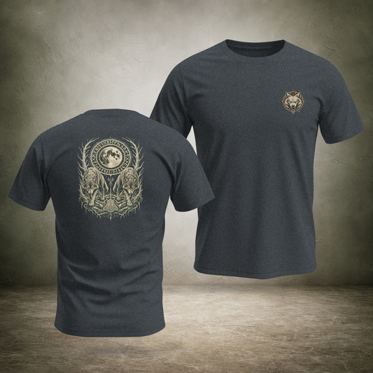 Wolf Pair Under Moon — Norse Unisex T-Shirt | Ascensum Wear