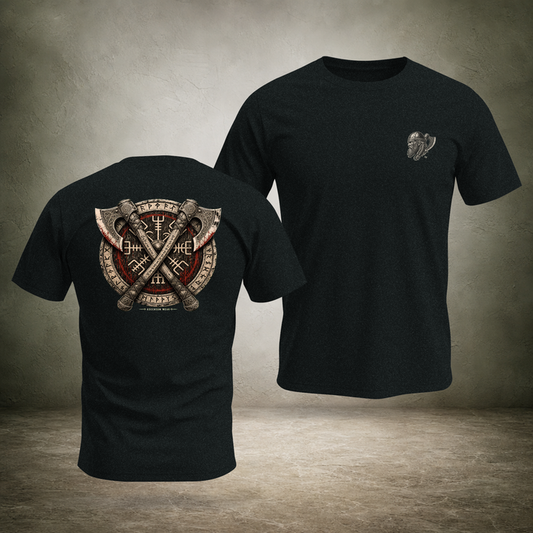 Crossed Axes Shield — Norse Back Print T-Shirt | Ascensum Wear
