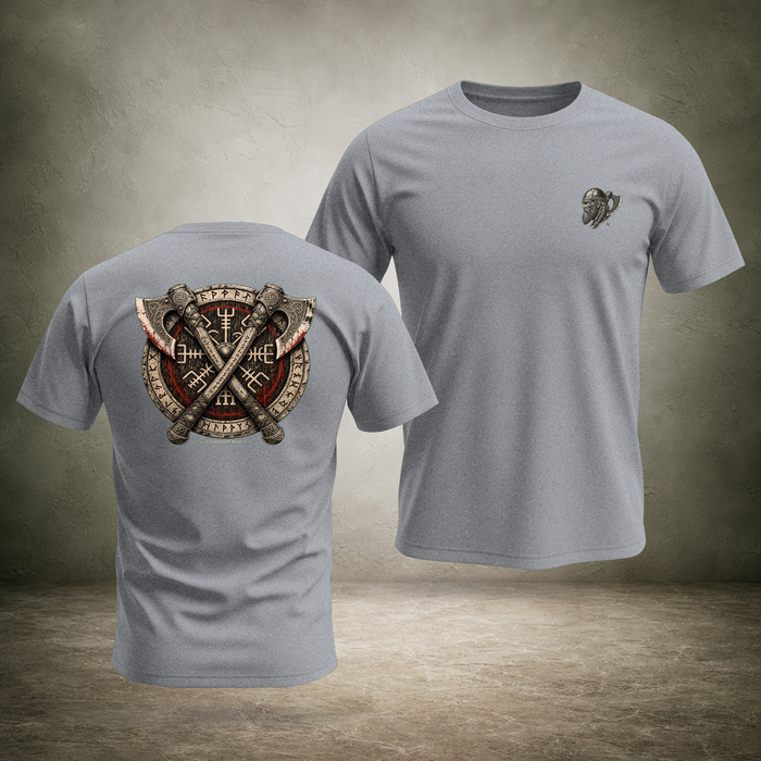 Crossed Axes Shield — Norse Back Print T-Shirt | Ascensum Wear