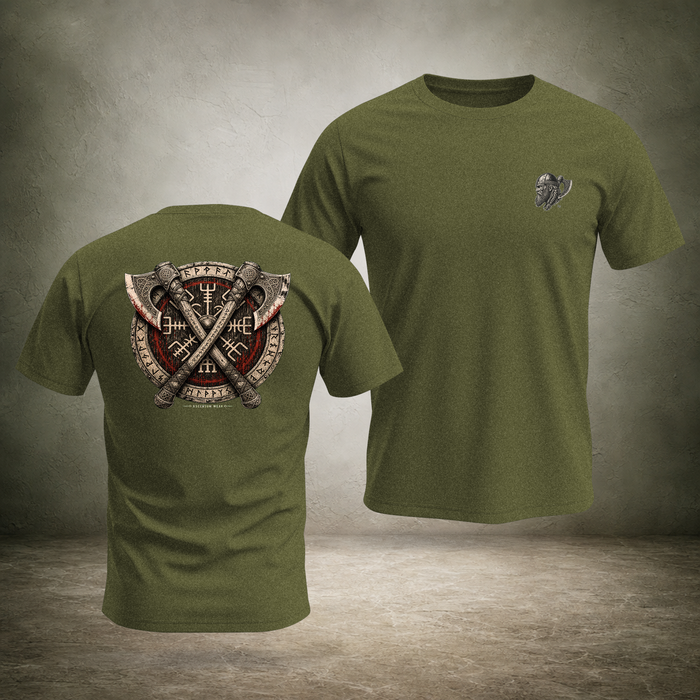 Crossed Axes Shield — Norse Back Print T-Shirt | Ascensum Wear