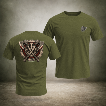 Crossed Axes Shield — Norse Back Print T-Shirt | Ascensum Wear