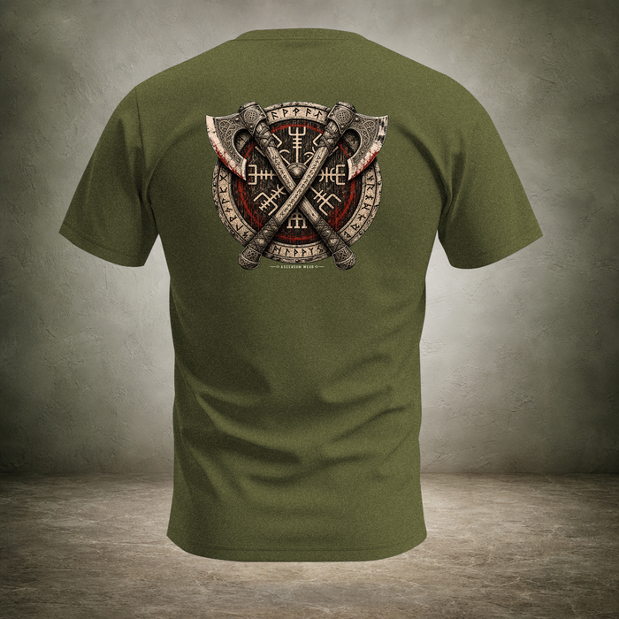 Crossed Axes Shield — Norse Back Print T-Shirt | Ascensum Wear