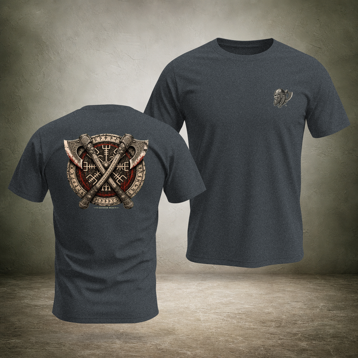 Crossed Axes Shield — Norse Back Print T-Shirt | Ascensum Wear