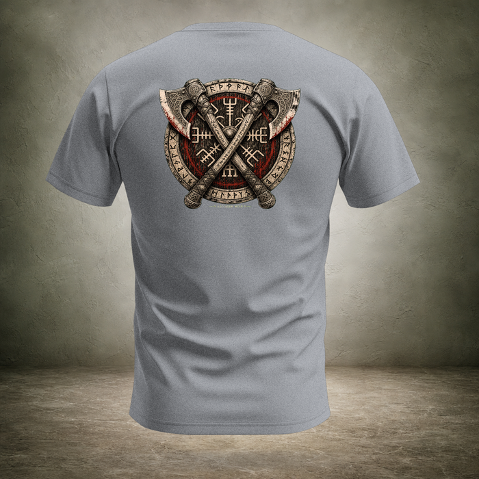 Crossed Axes Shield — Norse Back Print T-Shirt | Ascensum Wear