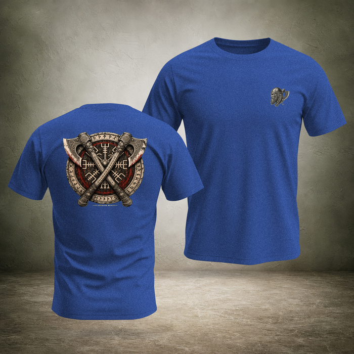 Crossed Axes Shield — Norse Back Print T-Shirt | Ascensum Wear