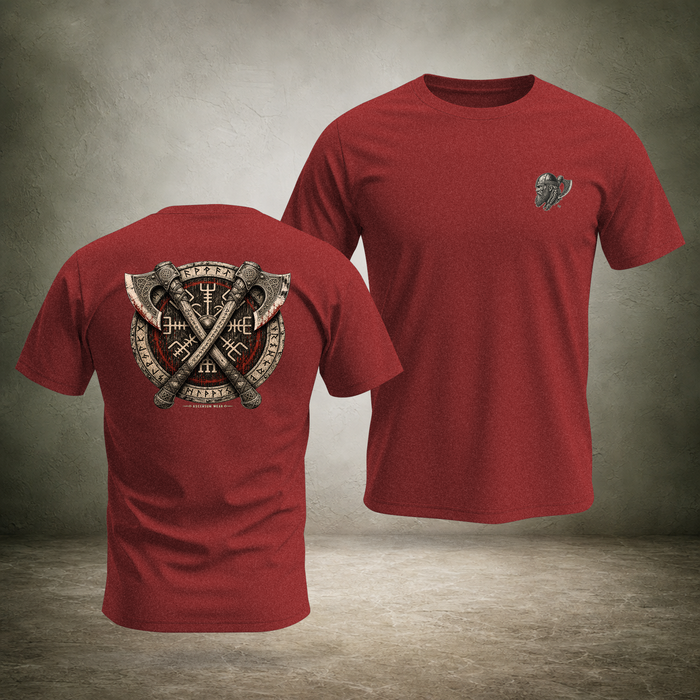 Crossed Axes Shield — Norse Back Print T-Shirt | Ascensum Wear