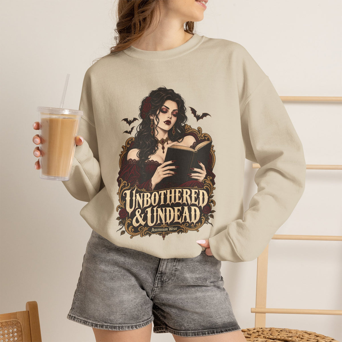 Unbothered & Undead — Women's Gothic Halloween Crewneck | Ascensum Wear
