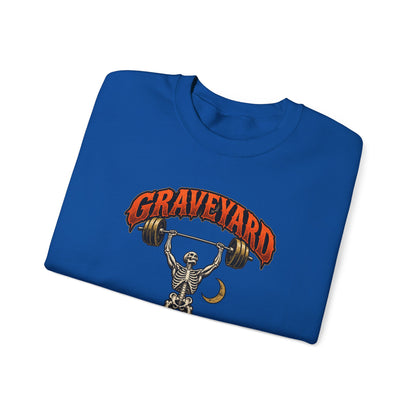 Graveyard Shift — Skeleton Weightlifter Front Print Crewneck | Ascensum Wear