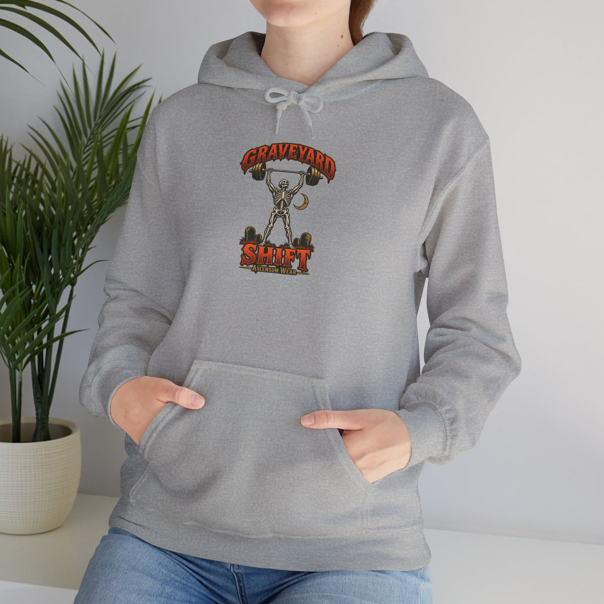 Graveyard Shift — Skeleton Weightlifter Front Print Hoodie | Ascensum Wear
