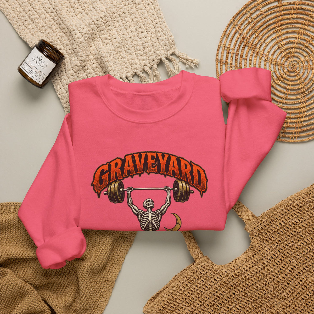 Graveyard Shift — Skeleton Weightlifter Front Print Crewneck | Ascensum Wear