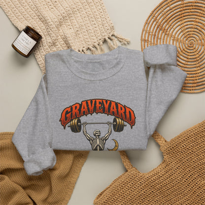 Graveyard Shift — Skeleton Weightlifter Front Print Crewneck | Ascensum Wear