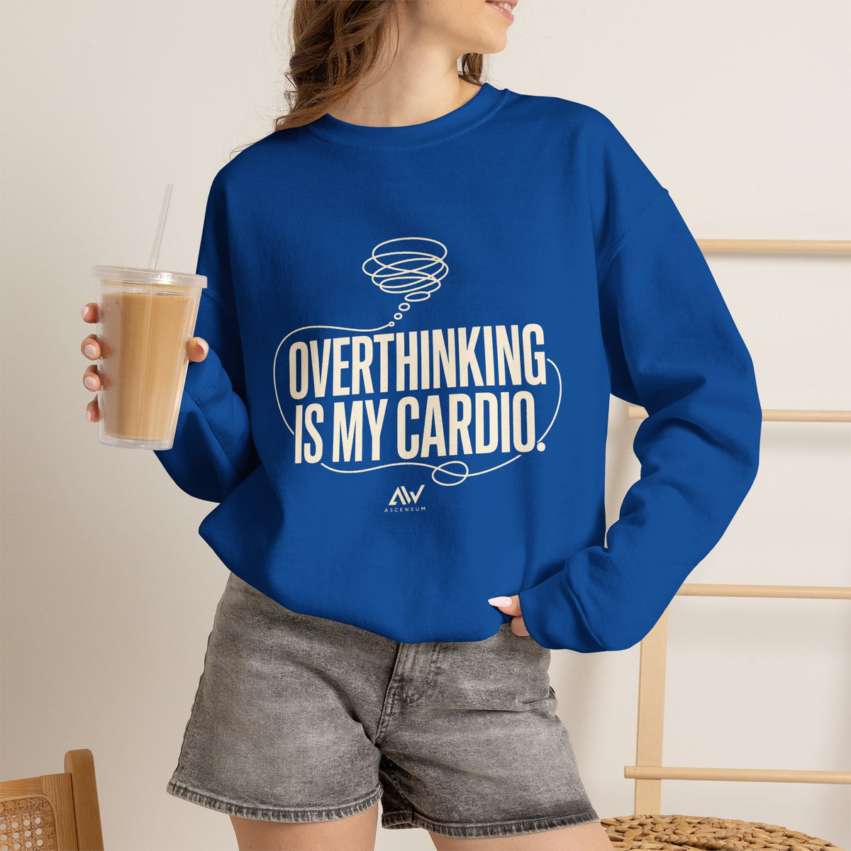 Overthinking Is My Cardio — Women's Empowerment Back Print Crewneck | Ascensum Wear