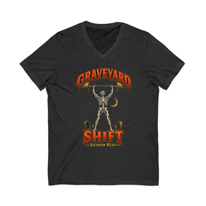 Graveyard Shift — Skeleton Weightlifter Front Print V Neck | Ascensum Wear