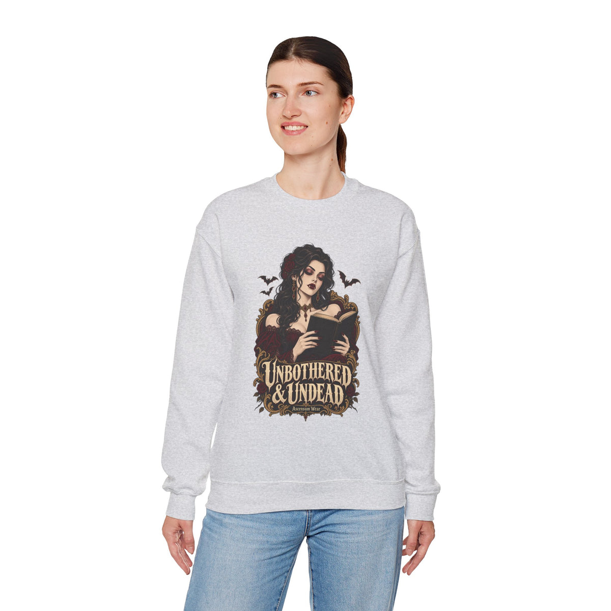 Unbothered & Undead — Women's Gothic Halloween Crewneck | Ascensum Wear