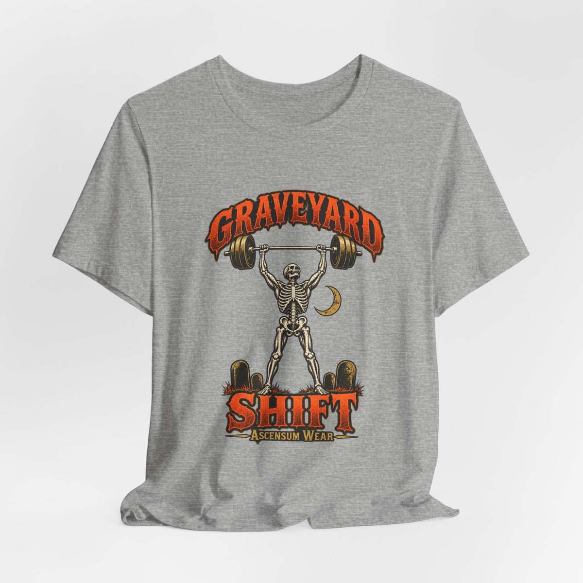 Graveyard Shift — Skeleton Weightlifter Front Print Tee | Ascensum Wear