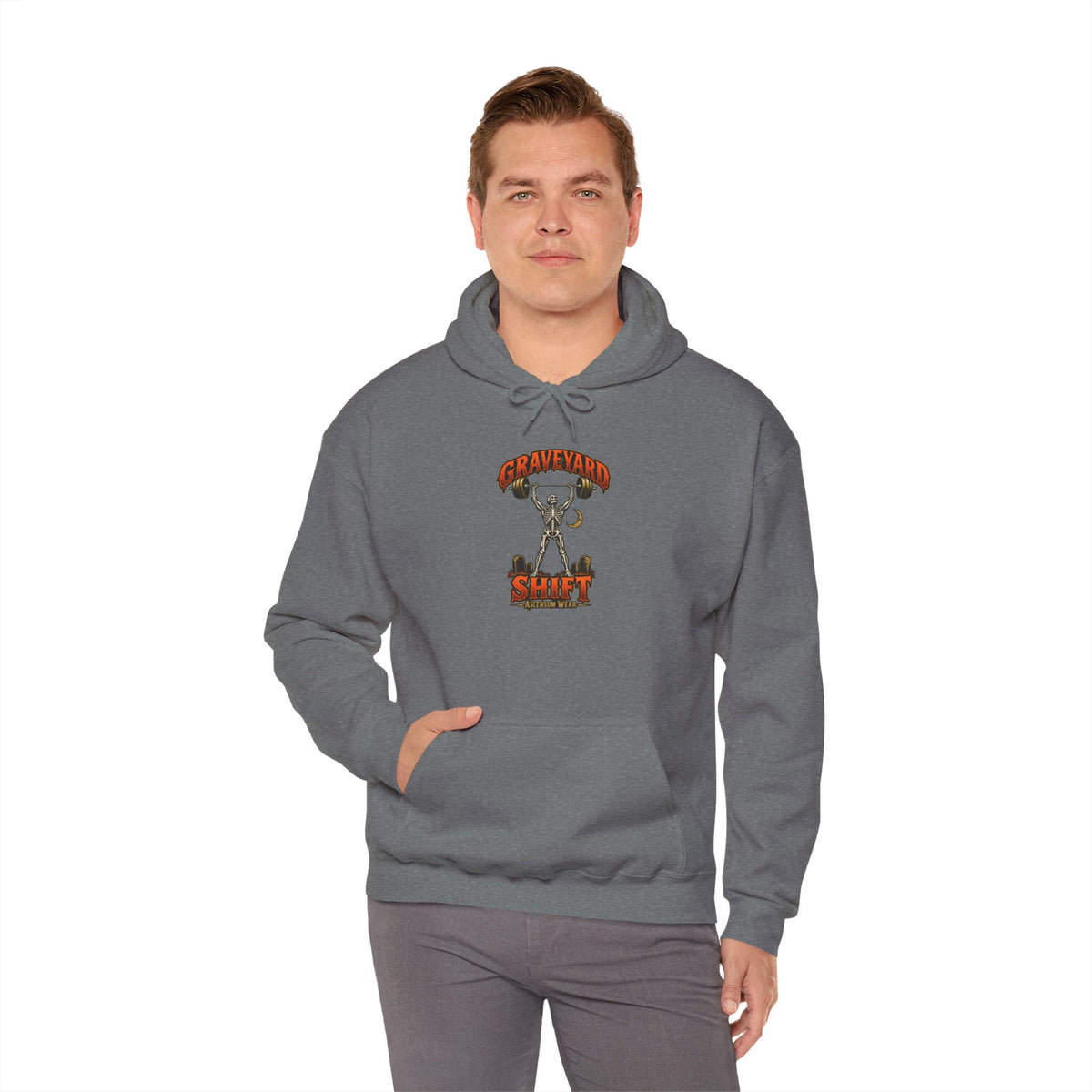 Graveyard Shift — Skeleton Weightlifter Front Print Hoodie | Ascensum Wear