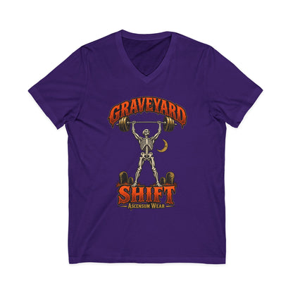 Graveyard Shift — Skeleton Weightlifter Front Print V Neck | Ascensum Wear