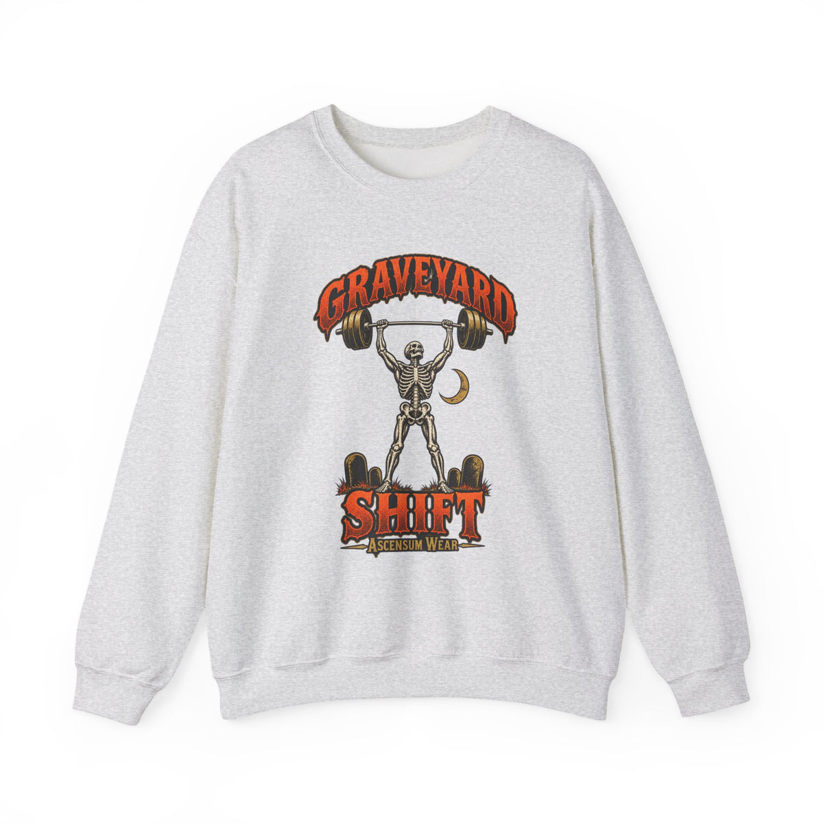 Graveyard Shift — Skeleton Weightlifter Front Print Crewneck | Ascensum Wear