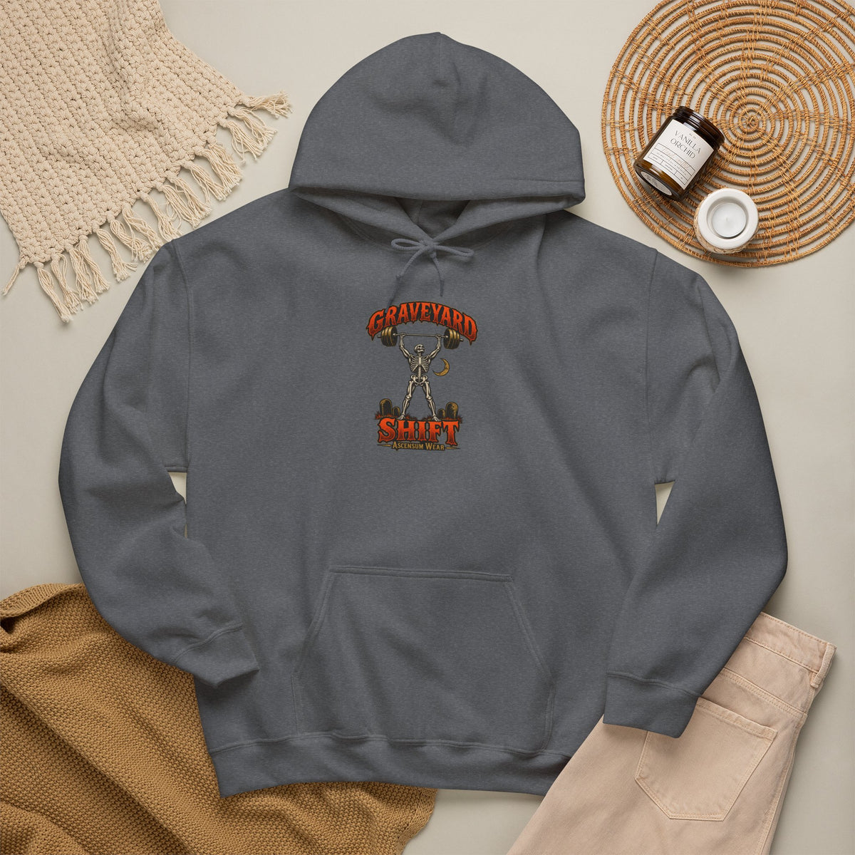 Graveyard Shift — Skeleton Weightlifter Front Print Hoodie | Ascensum Wear