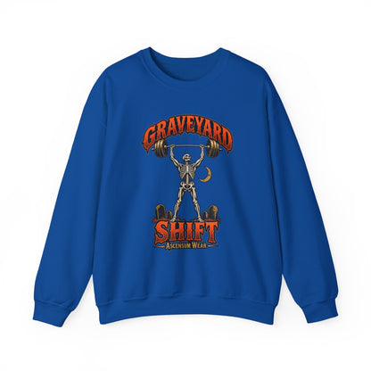 Graveyard Shift — Skeleton Weightlifter Front Print Crewneck | Ascensum Wear