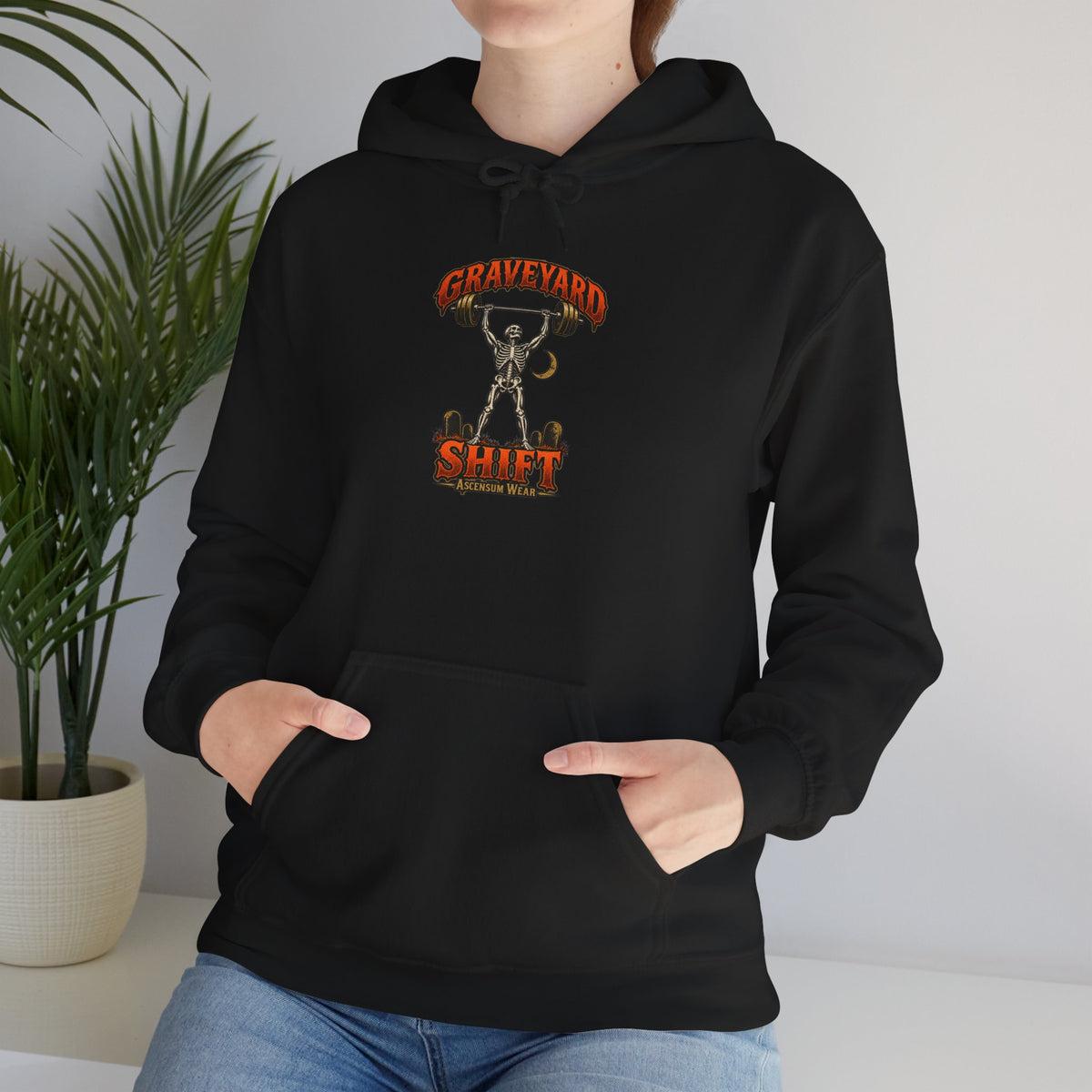 Graveyard Shift — Skeleton Weightlifter Front Print Hoodie | Ascensum Wear