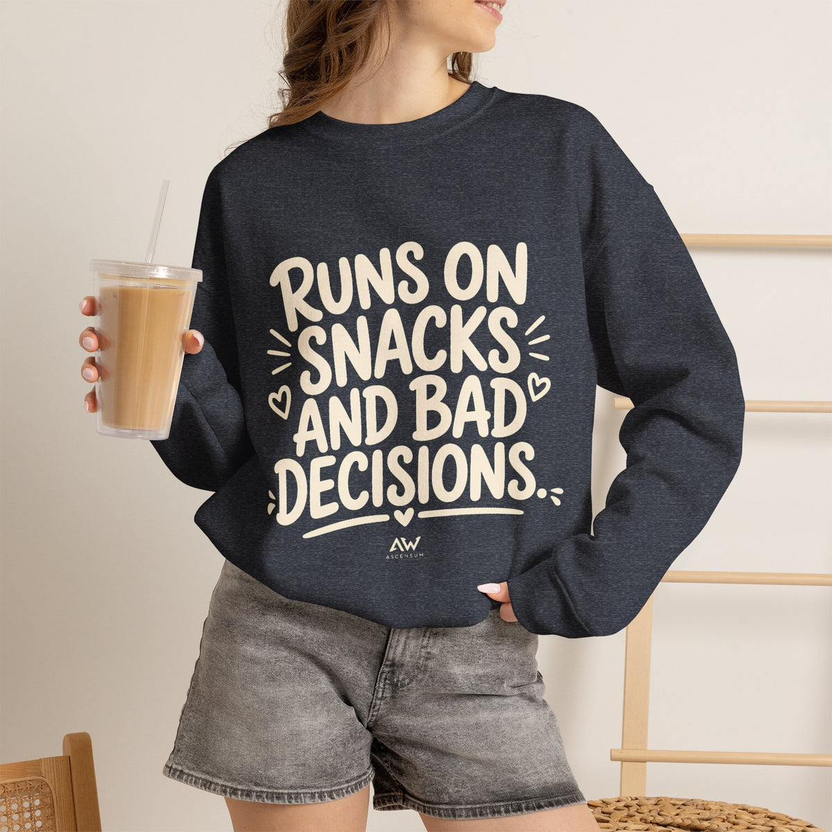Runs On Snacks And Bad Decisions — Women's Empowerment Crewneck | Ascensum Wear