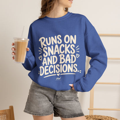 Runs On Snacks And Bad Decisions — Women's Empowerment Crewneck | Ascensum Wear
