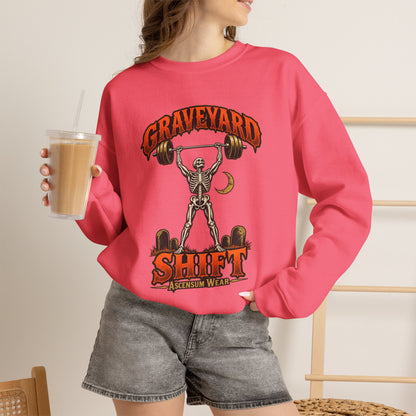 Graveyard Shift — Skeleton Weightlifter Front Print Crewneck | Ascensum Wear