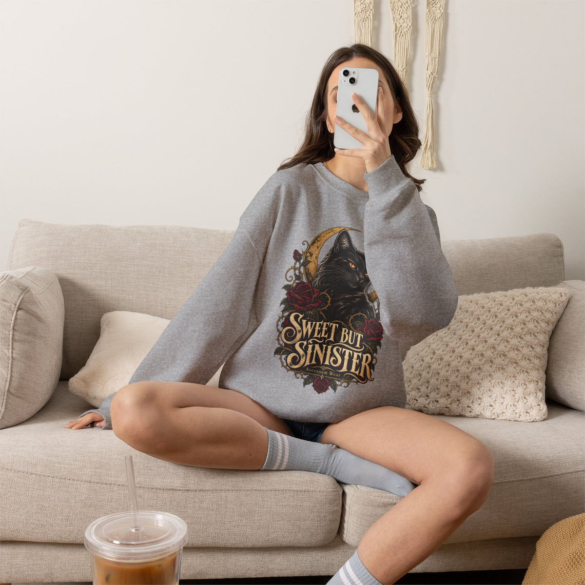 Sweet But Sinister — Black Cat Halloween Crewneck | Ascensum Wear