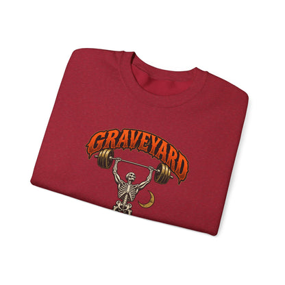 Graveyard Shift — Skeleton Weightlifter Front Print Crewneck | Ascensum Wear