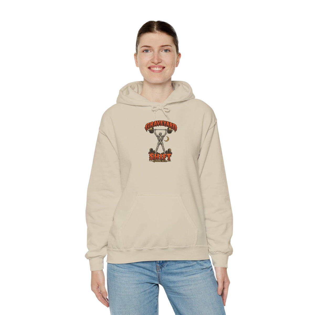 Graveyard Shift — Skeleton Weightlifter Front Print Hoodie | Ascensum Wear