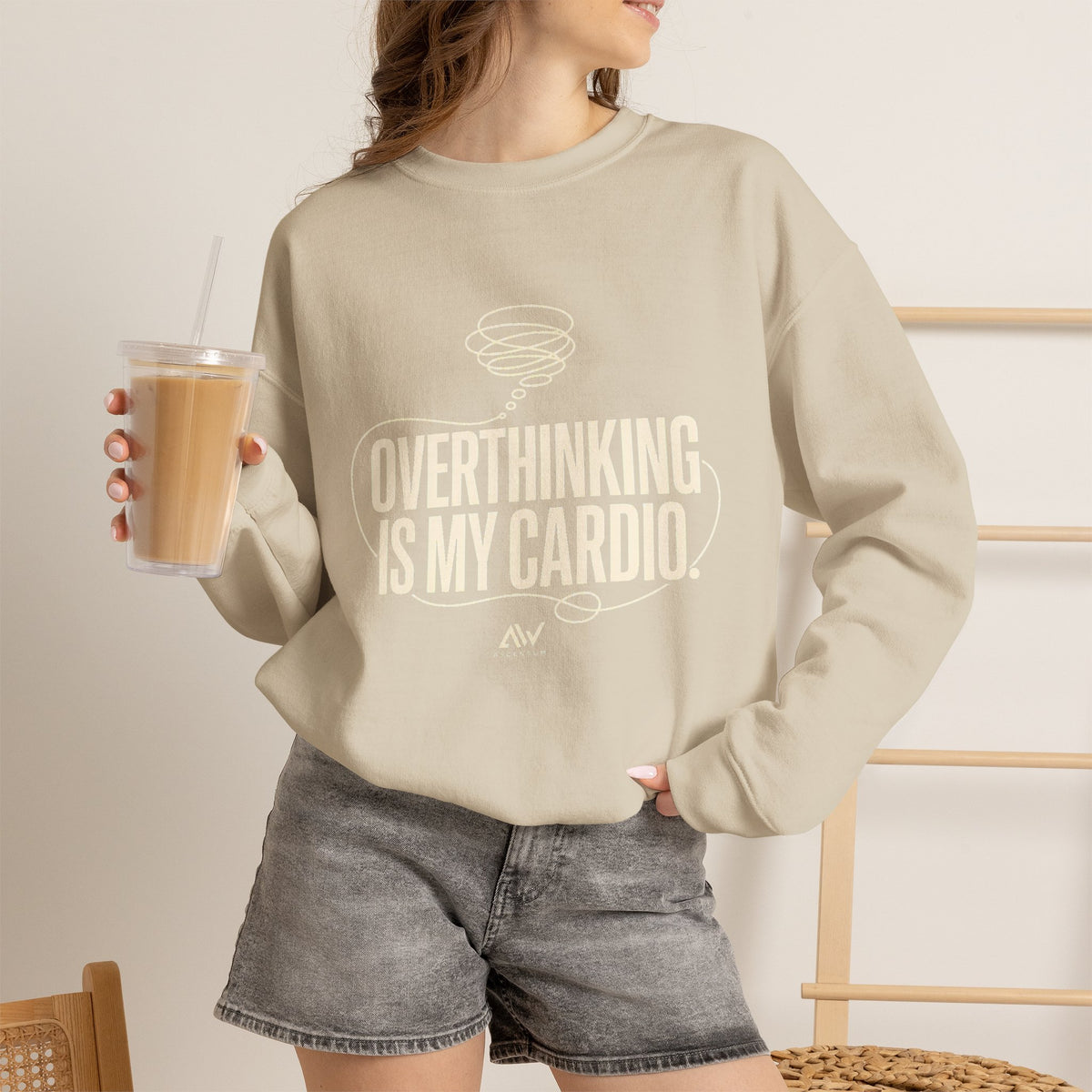 Overthinking Is My Cardio — Women's Empowerment Back Print Crewneck | Ascensum Wear