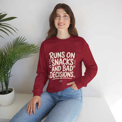 Runs On Snacks And Bad Decisions — Women's Empowerment Crewneck | Ascensum Wear